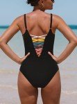 popvil Black Sexy One Piece Swimsuit for Women Plunge Deep V Neck Bathing Suit