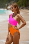 Yonique Women's One Piece Bathing Suit One Shoulder Swimsuit Cutout Swimwear Monokini Pink Orange M