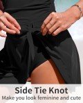 Charmo One Piece Swimdress Swimsuits for Women Scalloped Tummy Control Swim Dress Tie Knot Skirt Bathing Suit Black L