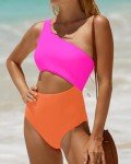 Yonique Women's One Piece Bathing Suit One Shoulder Swimsuit Cutout Swimwear Monokini Pink Orange M