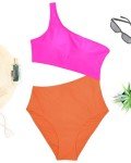 Yonique Women's One Piece Bathing Suit One Shoulder Swimsuit Cutout Swimwear Monokini Pink Orange M