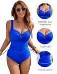 Blooming Jelly Women's One Piece Swimsuit Tummy Control Bathing Suit Modest Slimming Swim Suit 2024 Cute Twist Front Swimming Suits (Royal Blue,Medium)