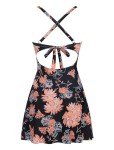 ZAFUL Women Floral One Piece Swimsuit Over 50 Tummy Control Bathing Suit Slimming Swim Dress Modest Swimwear Push Up Cut Out V Neck Swimdresses 2023 Trendy Cute Tie Knot Monokini Orange Floral XL