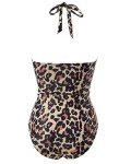 SUUKSESS Women Sexy Halter One Piece Swimsuits Ruffle V Neck Tummy Control Bathing Suits (Leopard, L)