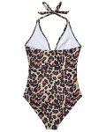 SUUKSESS Women Sexy Halter One Piece Swimsuits Ruffle V Neck Tummy Control Bathing Suits (Leopard, L)