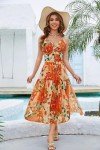 GRACE KARIN Women's Sexy One Piece Swimsuits with Cover Up Skirt Tummy Control Bathing Suits V Neck Orange Floral Medium
