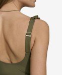 DKNY Women's Standard Ruffle V-Neck One Piece Swimsuit, Moss