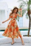 GRACE KARIN Women's Sexy One Piece Swimsuits with Cover Up Skirt Tummy Control Bathing Suits V Neck Orange Floral Medium
