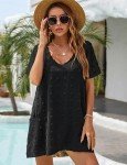 Blooming Jelly Womens Swiss Polka Dot Swimsuit Cover Up Dress Swim Beach Cover up (Medium, Black Short Sleeve)