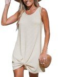 CUPSHE Women's Sleeveless Swimsuit Coverup Waffle Knit Swimwear Beach Cover Ups Twisted Mini Dress Beige Large