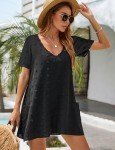 Blooming Jelly Womens Swiss Polka Dot Swimsuit Cover Up Dress Swim Beach Cover up (Medium, Black Short Sleeve)
