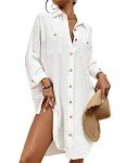 Bsubseach Womens Modern Swimsuit Cover Up Blouse Button Down Shirt Dresses Tops White XXL