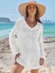 ANRABESS Women Swimsuit Crochet Swim Cover Up Summer Bathing Suit Swimwear V Neck Mesh Knit Beach Dress Vacation Outfits Medium White