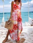Zeagoo Beach Cover Up Dress Women Casual Loose Sundress Sleeveless Split Travel Vacation Summer Dress Pink Floral M