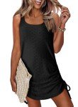 Dokotoo Womens Summer Scoop Neck Sleeveless Beach Cover Up Casual Hollow Out Beachwear Double Shoulder Straps Mini Dress Drawstring Beach Dress Black Medium