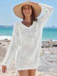 ANRABESS Women Swimsuit Crochet Swim Cover Up Summer Bathing Suit Swimwear V Neck Mesh Knit Beach Dress Vacation Outfits Medium White