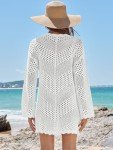 ANRABESS Women Swimsuit Crochet Swim Cover Up Summer Bathing Suit Swimwear V Neck Mesh Knit Beach Dress Vacation Outfits Medium White