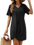 AI'MAGE Women's Bathing Suit Cover Up Short Sleeve Swimsuit Coverup V Neck Bikini Beachwear Twisted Mini Dress(Black, Medium)