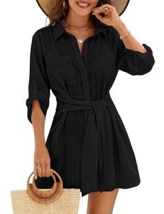 Blooming Jelly Womens Swimsuit Coverup Bikini Bathing Suit Cover Up Plus Size Sun Dress Shirt (X-Large, Black)
