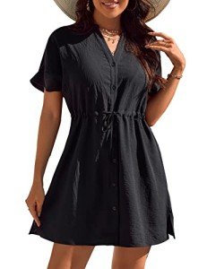 Blooming Jelly Women's Swimsuit Cover Ups Beach Dress Button Down Bathing Suit Coverups Bikini for Swimwear (XS, Black)
