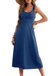 Dokotoo Womens Sundresses for Women 2025 Sleeveless Button Down Smocked Elastic Waist Casual Flowy Cute Swing Maxi Dress Summer Spring Tank Sun Long Dress Beach Swimsuit Coverup Outfit Blue Medium