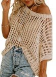 Dokotoo Womens Juniors Spring Summer Crochet Hollow Out Sweaters Tops 2025 Round Neck Short Sleeve Pullover Shirt Lightweight Knit Tops Blouse Crochet Cover Up Apricot XX-Large