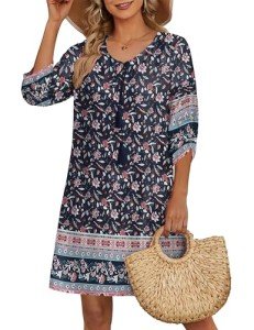 HOTOUCH Women's Swimsuit Cover up Beach Kaftan for Bathing Suit with Floral Pattern Navy Blue XXL