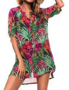 Ekouaer Women's Cover Up Shirt V-Neck Swimsuit Beach Bikini Beachwear Button Down Bathing Suit
