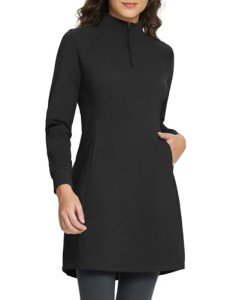 BALEAF Women's Sweatshirt Dress Winter Fleece Lined Dress Quarter Zip Cover Up Water Resistant Warm Outdoor with Pocket Black L