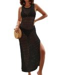 Bsubseach Crochet Beach Cover Up Dresses for Women Sleeveless Swimsuit Cover Ups Long Knit Bathing Suit Swim Dress Black M