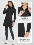 BALEAF Women's Sweatshirt Dress Winter Fleece Lined Dress Quarter Zip Cover Up Water Resistant Warm Outdoor with Pocket Black L
