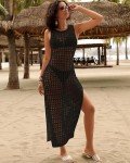 Bsubseach Crochet Beach Cover Up Dresses for Women Sleeveless Swimsuit Cover Ups Long Knit Bathing Suit Swim Dress Black M