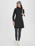 BALEAF Women's Sweatshirt Dress Winter Fleece Lined Dress Quarter Zip Cover Up Water Resistant Warm Outdoor with Pocket Black L