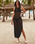 Bsubseach Crochet Beach Cover Up Dresses for Women Sleeveless Swimsuit Cover Ups Long Knit Bathing Suit Swim Dress Black M
