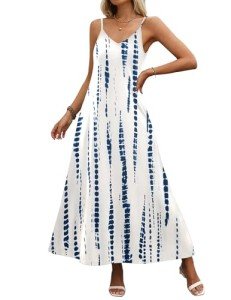 Zeagoo Maxi Dresses for Women 2025 Long Summer Dresses Spaghetti Strap Casual Dress Printed Cover Up Dress, Pattern-2,M