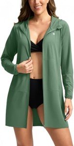 Women's UPF 50+ Swim Cover Up Sun Protection Hoodie Long Jacket SPF Lightweight Beach Cover Ups for Women(Green,L)