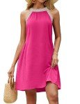 BMJL Womens Swimsuit Coverup Color Block Bathing Suit Cover Up Sleeveless Swim Beach Dress (L,Hot Pink