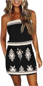 Womens Strapless Off The Shlouder Dress Color Block Stripes Y2K Summer Fashion Backless Sexy Swimsuit Cover Up Beach Mini Sundress