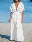 CUPSHE Women Bathing Suit Cover Up Kimono Swimsuit Coverups Open Frongt Long Cardigan Beachwear Solid White, S