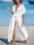 CUPSHE Women Bathing Suit Cover Up Kimono Swimsuit Coverups Open Frongt Long Cardigan Beachwear Solid White, S
