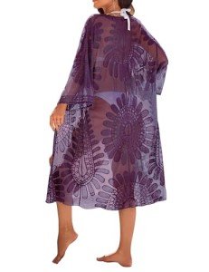 Blooming Jelly Womens Bathing Suit Cover Up 3/4 Sleeve Mesh Swimsuit Coverup Long Floral Beach Lace Kimono Summer Cardigan (One Size, Dark Purple)