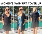Bsubseach Women's Terry Cloth Swim Cover Up Zipper Hooded Swimsuit Coverup Short Sleeve Beach Coverup with Pockets Black L