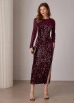 Wine Red Sequin Long Sleeve Maxi Dress