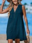 CUPSHE Swimsuit Coverup for Women V Neck Beachwear Sleeveless Beach Dress with Chest Pocket Navy, M