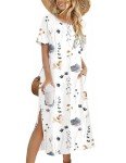 Zeagoo Women's Beach Summer Short Sleeve Loose Sundress Cover Up Tropical Maxi Dress Casual Long Boho A Line Dresses with Pockets Shift Dress Slit 2025 New White L