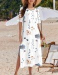 Zeagoo Women's Beach Summer Short Sleeve Loose Sundress Cover Up Tropical Maxi Dress Casual Long Boho A Line Dresses with Pockets Shift Dress Slit 2025 New White L