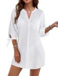 Blooming Jelly Womens Swimsuit Coverup Beach Swimwear Cover Ups V Neck Button Down Swim Cover Up (Small, White)