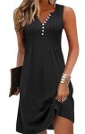 Beach Dresses for Women 2025 Vacation Swim Cover up V-Neck Summer Dress Button Down Sleeveless Boho Floral Sundress(L.Black)