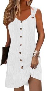Disamer Summer Dresses for Women 2024 Sundresses Beach Swimsuit Coverups Vacation Sleeveless Button Down Spring Sun Dress,LIU White,Medium