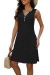 Beach Dresses for Women 2025 Vacation Swim Cover up V-Neck Summer Dress Button Down Sleeveless Boho Floral Sundress(L.Black)